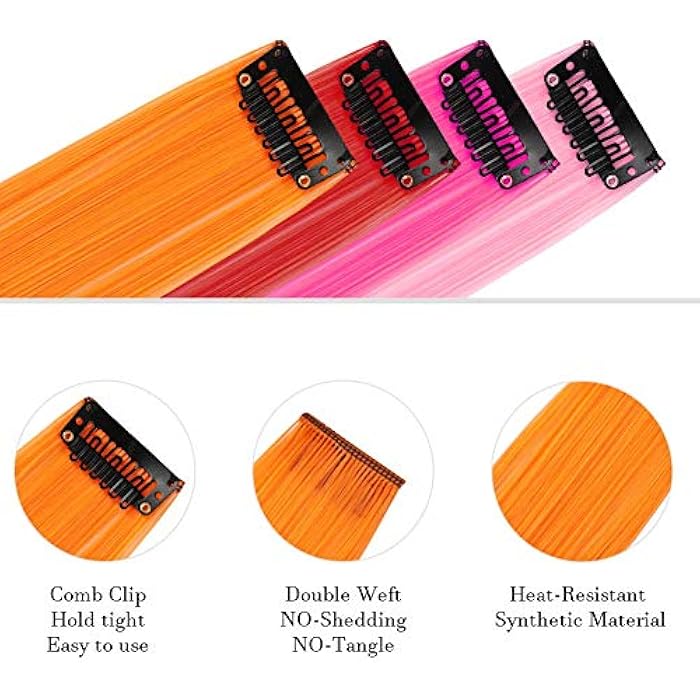 AOOKAY 6pcs Colorful Hair Extension Party Highlights Multi-colors Clip in Hair Synthetic Hairpieces (20 inch) - Image 3